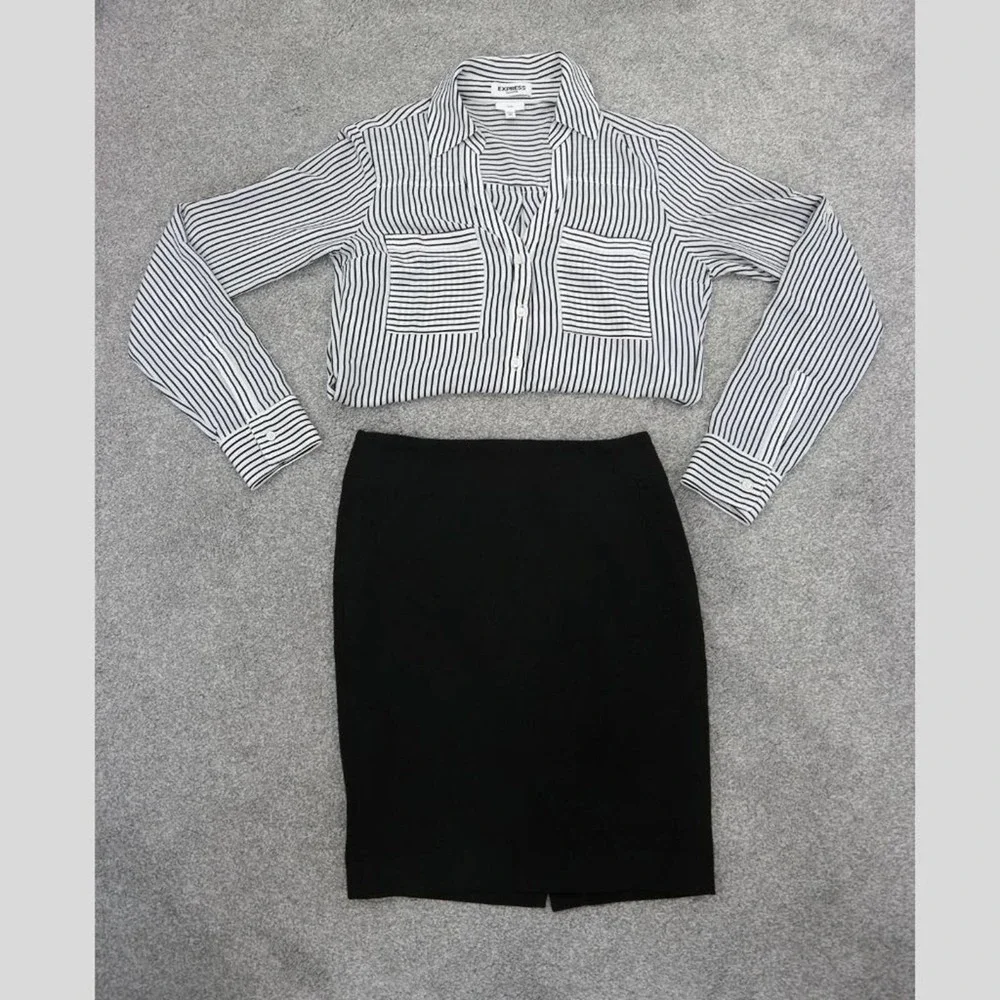 Loft Petite, 00P, High Waisted, Above the Knee, Black, Pencil Skirt - Picture 1 of 4